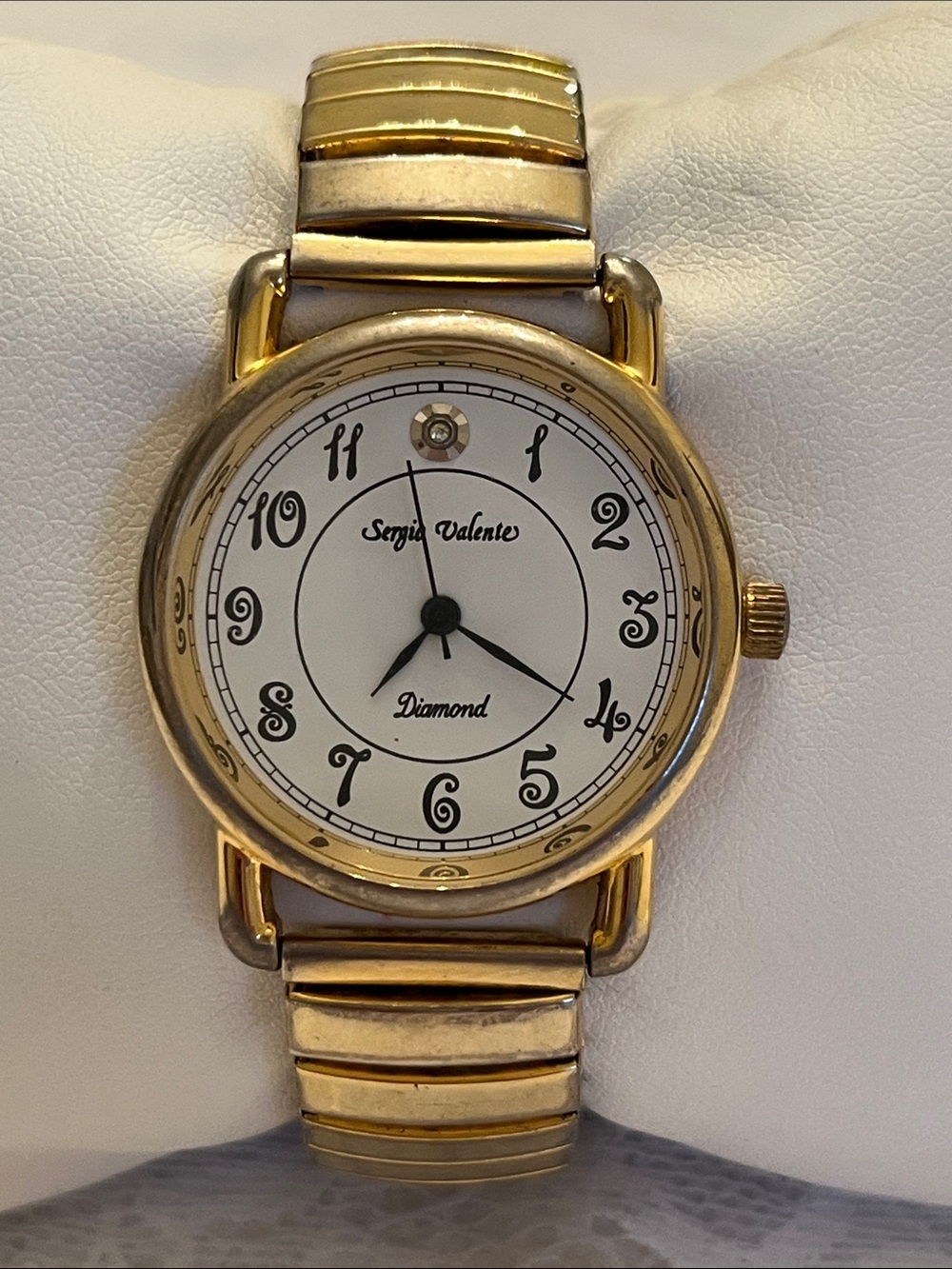 VTG Sergio Valente Gold and White Dial Diamond Accent Watch